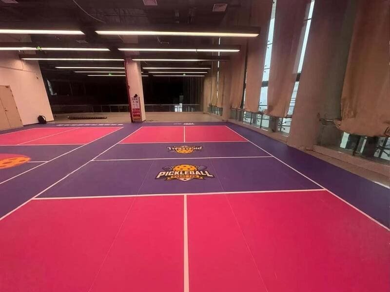 PVC sports flooring installed for indoor pickleball court